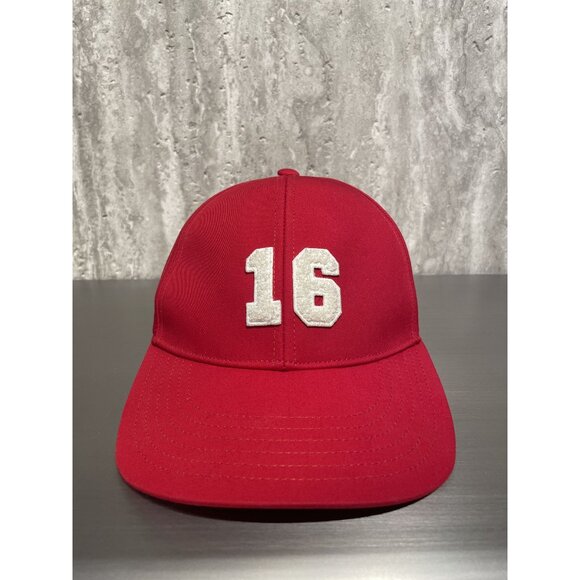 Celine Red Cotton Baseball Cap With White 16 Embroidery Adjustable Strap Unisex - Picture 1 of 4